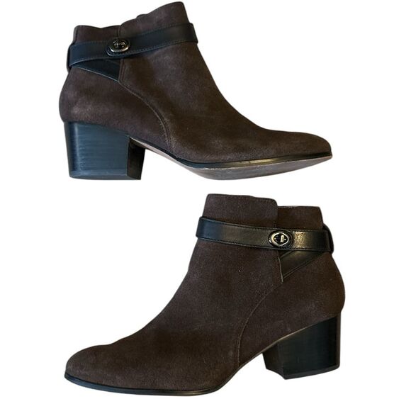 Coach Patricia Brown Suede Leather Booties Sz 10 - Picture 1 of 11